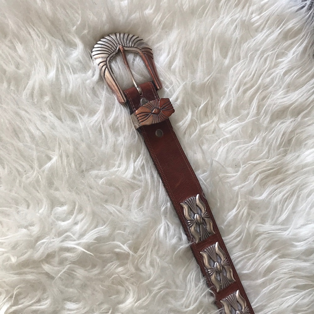 Genuine Leather brown belt w/ silver western